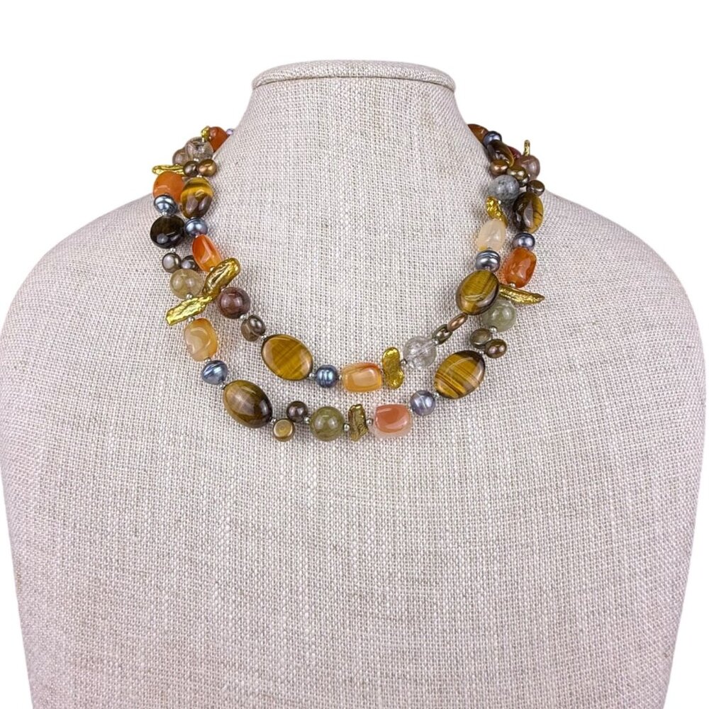 Alexander Kalifano Womens Multicolor Beaded Necklace Natural Stone & Pearl